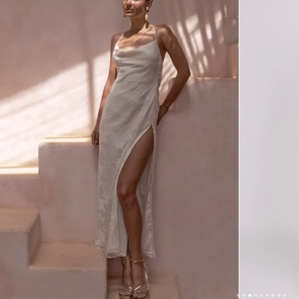 Velvet white dress with slit, so beautiful!